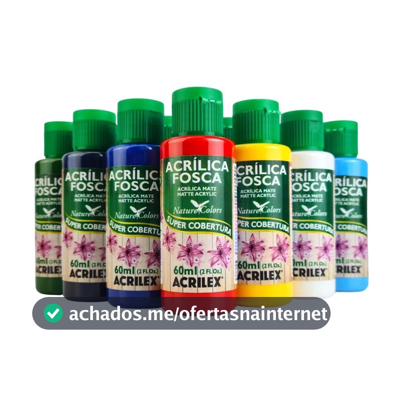 Tinta Acrilica Fosca Acrilex Kit com 12 Unidades Nature Colors 60ml Super Cobertura Impressão 3D