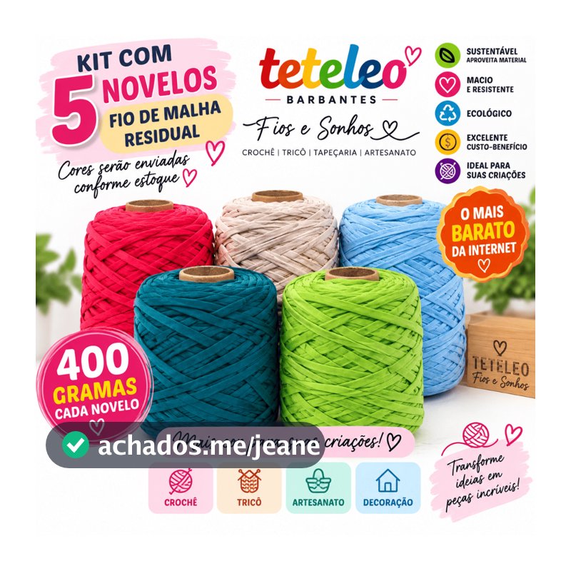 Kit 5 Rolos Fio de Malha Residual 2.000Kg – Super Limpo, Sem Poeira e Direto da Fábrica!