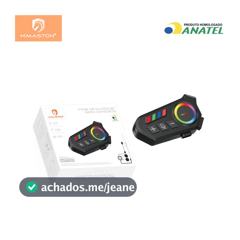 H'maston MT01 Fone de ouvido bt  para capacete 40 horas IP65 TIPO-C  Bluetooth  LED