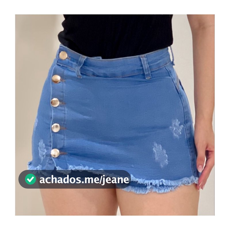 Short Saia Jeans feminino com lycra (estica) duas cores, cintura alta