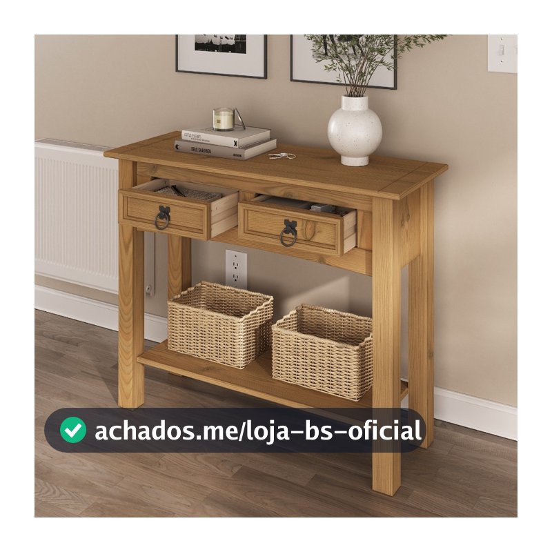 Aparador de Madeira Maciça com 2 Gavetas Marrom Antique - Linha Corona - Pense Dentro da Caixa