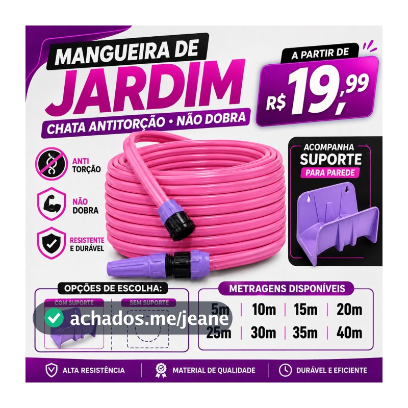 Mangueira Jardim Rosa 05 a 40 Metros Com Suporte chata Anti Torção Flexivel