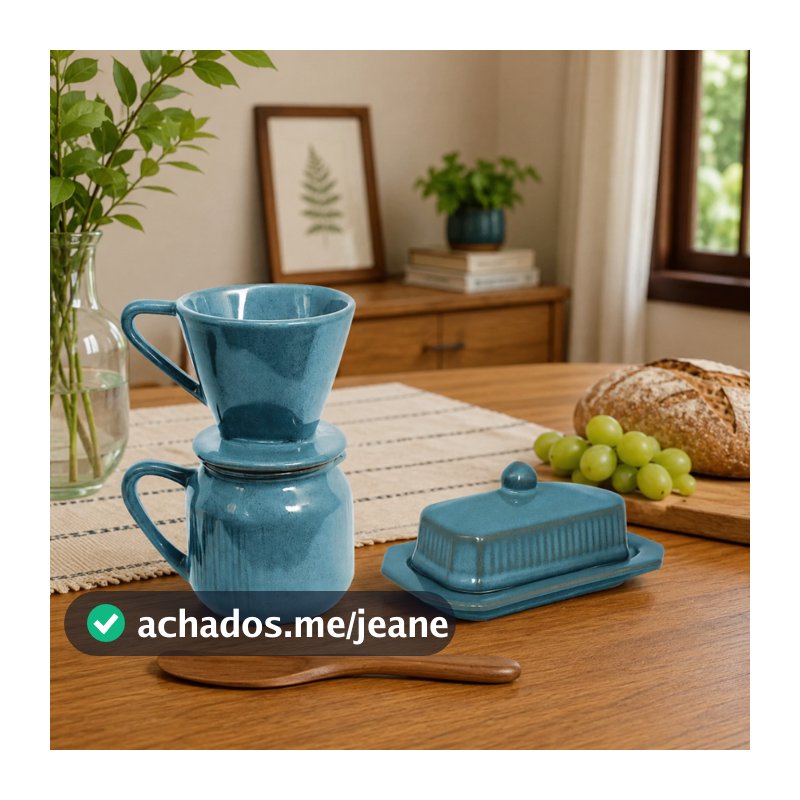 Kit Coador de Café e Manteigueira Retangular Cerâmica Louças Decoração Cafeterias Padarias