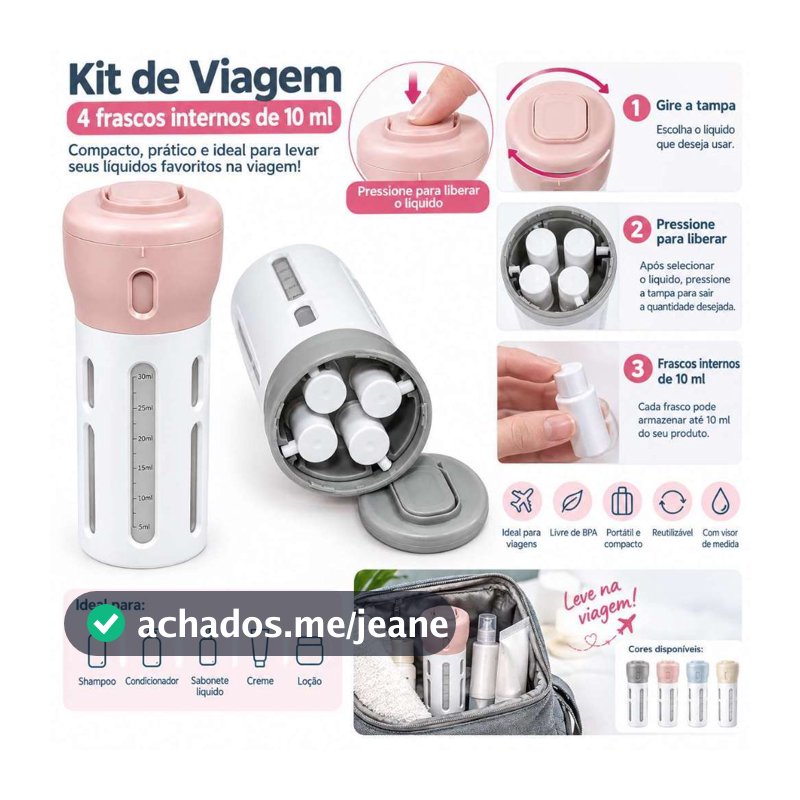 Kit Viagem Porta Shampoo Mini Frascos Pote Creme 4peças 40m  C&S BAZAR