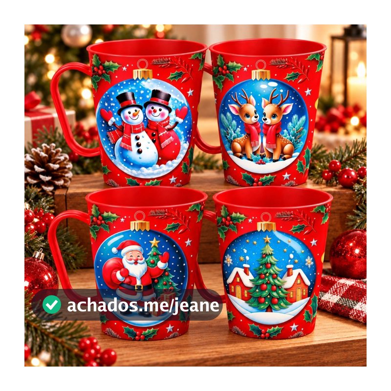 Kit Com 5 e 10 Canecas Plástico Natal 430ml Decoradas Natalino Feliz Natal Presente Lembrancinhas
