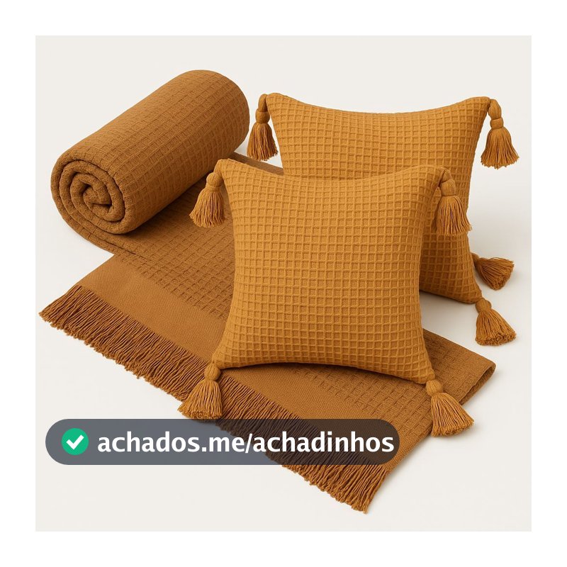 Kit Manta Para Sofá Viena + 2 Capa De Almofada 45x45 Algodão Premium Decoração E Conforto