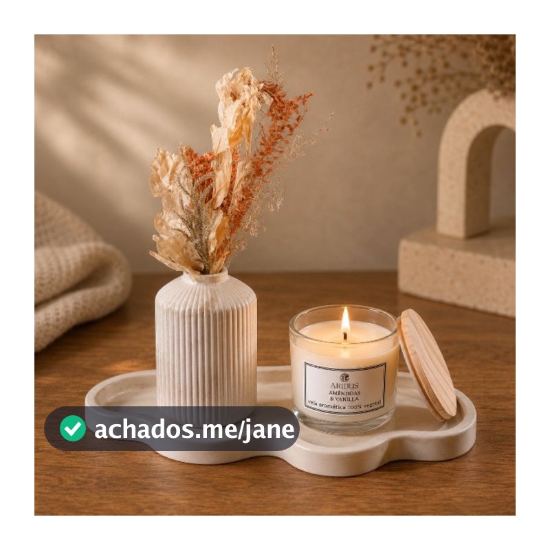 Kit Decorativo em Concreto Artesanal com Vela Aromática Bandeja nuvem e Vaso para decoração sala