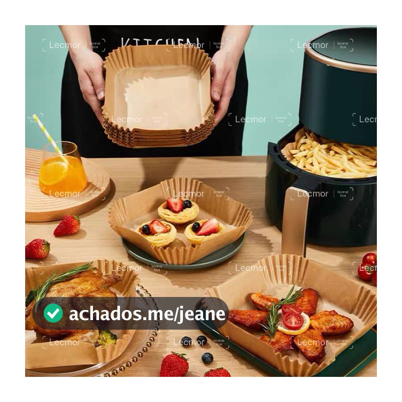 100 Formas de Papel Quadradas para Airfryer Antiaderente, Descartável, À Prova de Óleo e Água Cozinhe Sem Sujeira