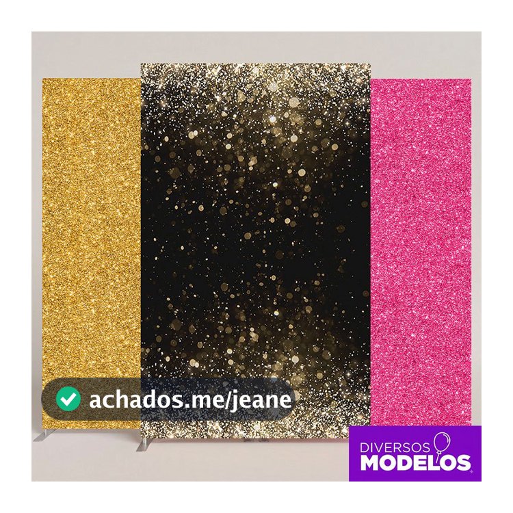 Painel de Festa Glitter Retangular Decoração de Festa Shimmer Sublimado Em Tecido 1,50x2,20m