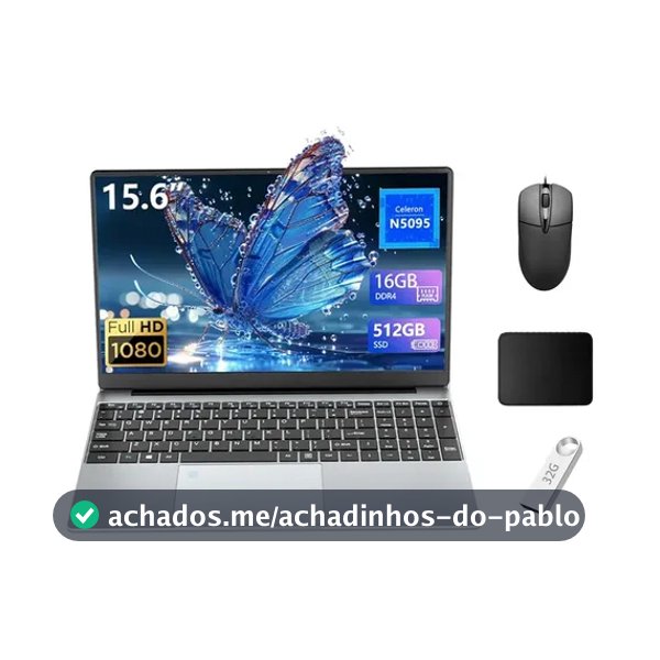 Notebook Gamer 15,6 Polegadas Intel N5095 (2025) - 16GB RAM + 512GB SSD, Live Streaming, Leve e Rápido