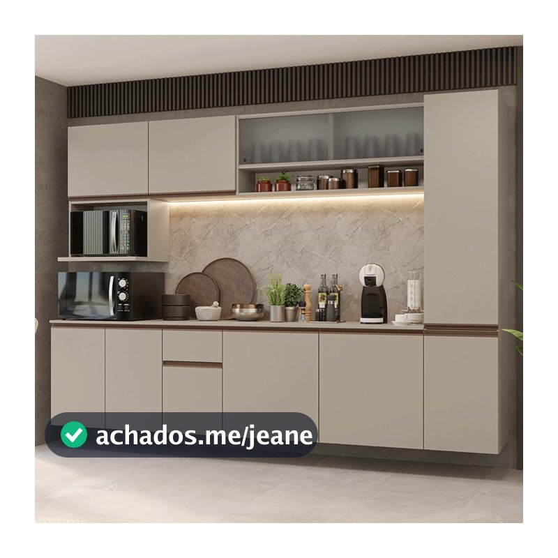 Armário de Cozinha Completa 280 cm Suspensa Crema Nice Madesa 04