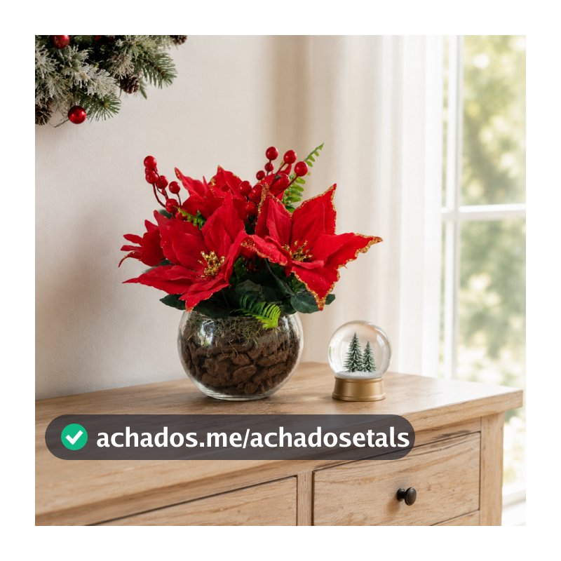 Arranjo de Mesa Natalino, Arranjo Completo, Bico de Papagaio, Flores de Mesa, Decoração de Natal, Decoração Reveillon