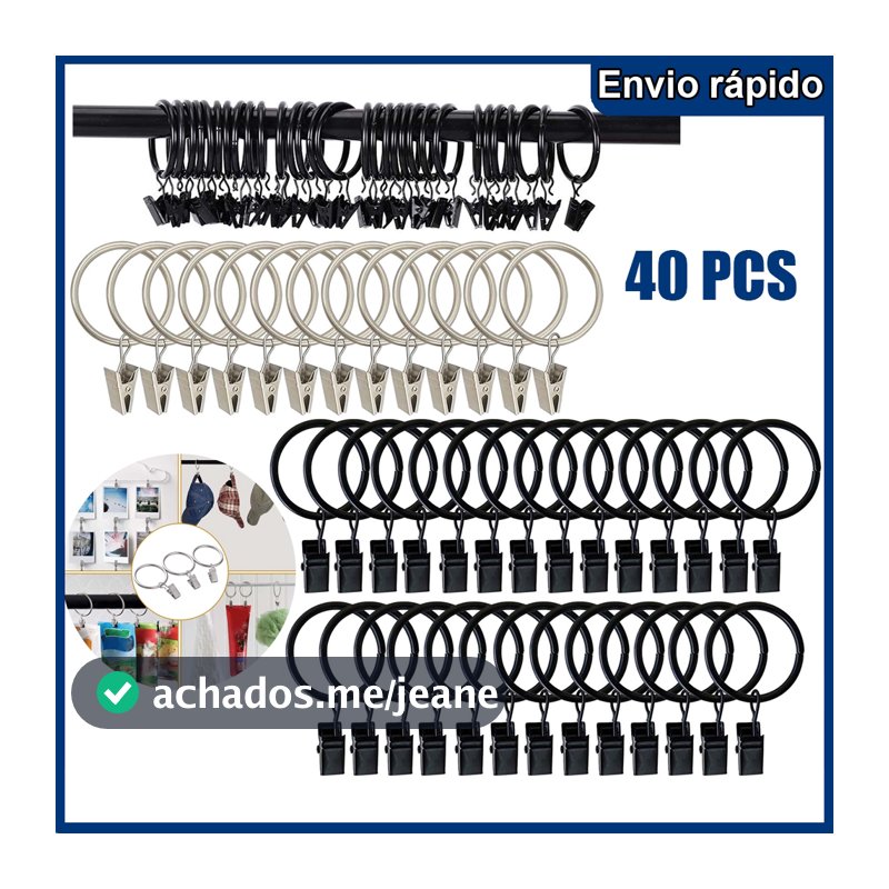 Gancho de haste de cortina de Metal de 40 peças com diâmetro interno do clipe 40 mm
