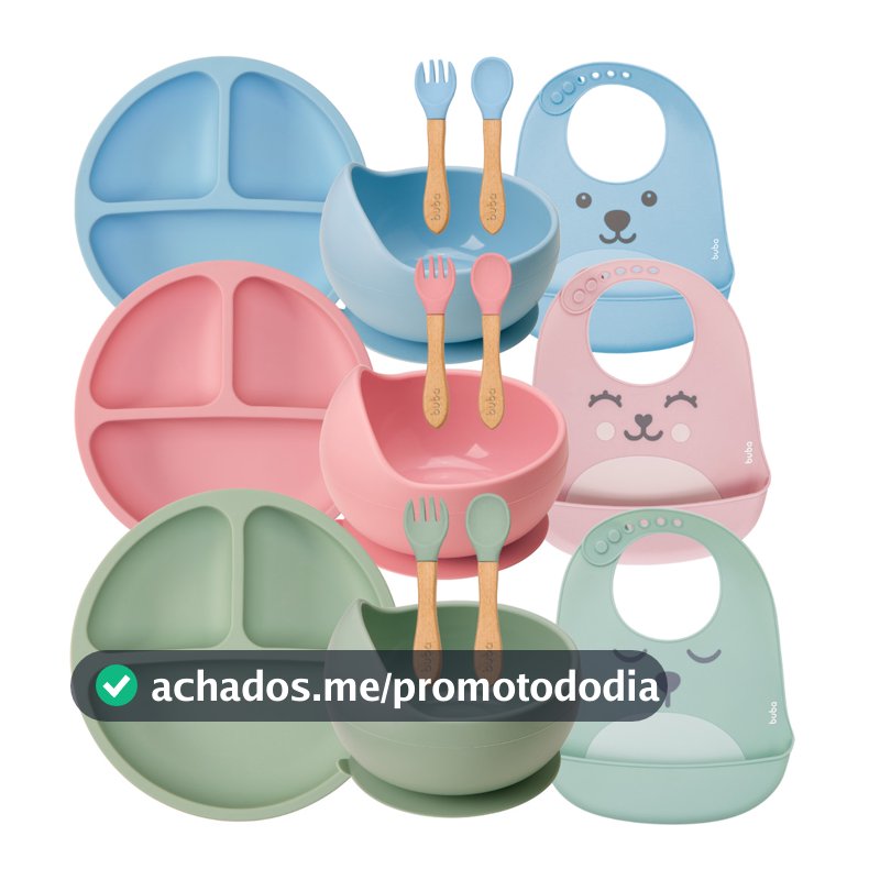Kit Buba Introdução Alimentar Silicone Prato Ventosa Babador Pega Migalha Colher Silicone Bambu Gumy
