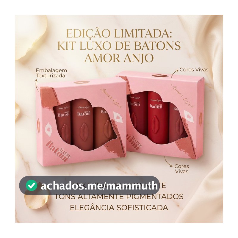 KIT Amor Anjo batom  Matte aveludado - Hidratante, Antiaderente, Longa Duração,