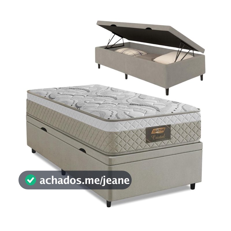 Cama Box Baú Solteiro Cristal Molas Ensacadas 88x188x64cm