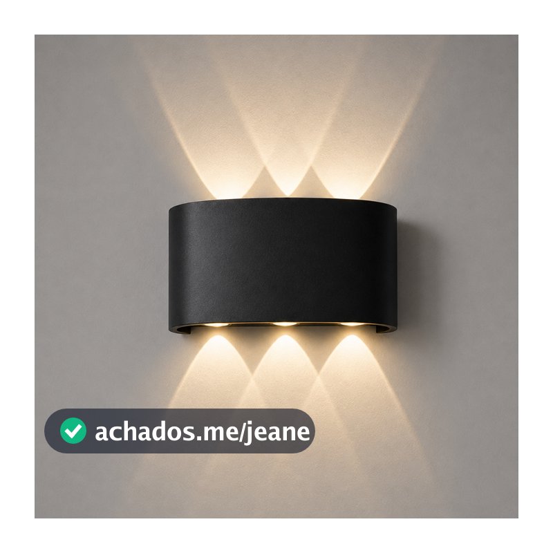 Arandela LED Meia Lua de Parede Luminária Fachos 6w Preta - Branco Quente Bivolt