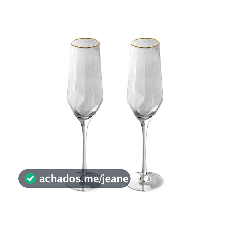 Conj. 2 Taças Champanhe Cristal Borda Dourada Taj 300ml Wolff