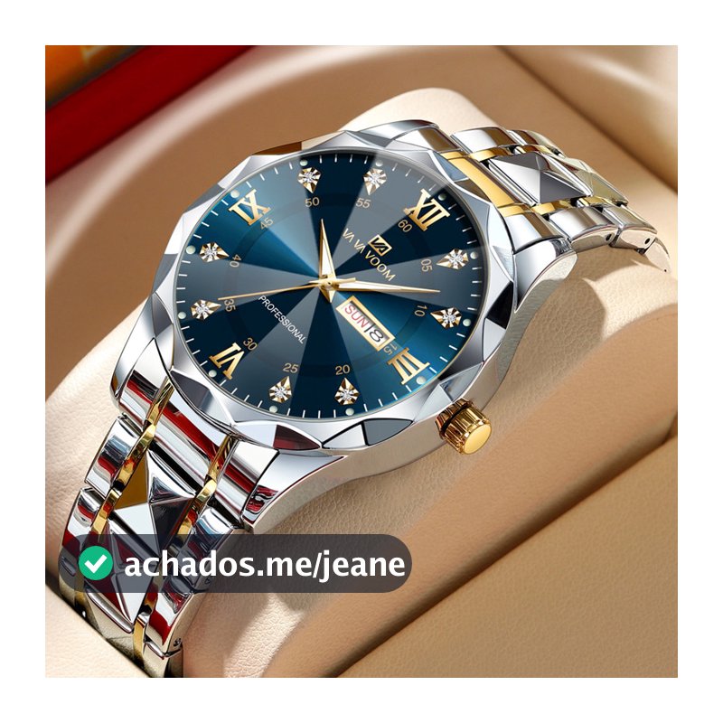 VAVA VOOM-2733 Relógio Masculino Esportivo Dourado - Resistente à Água
