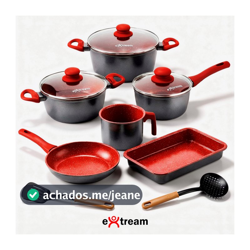 Jogo de Panelas Revestimento Ceramica Indução 8 peças Extream Atami Red Light