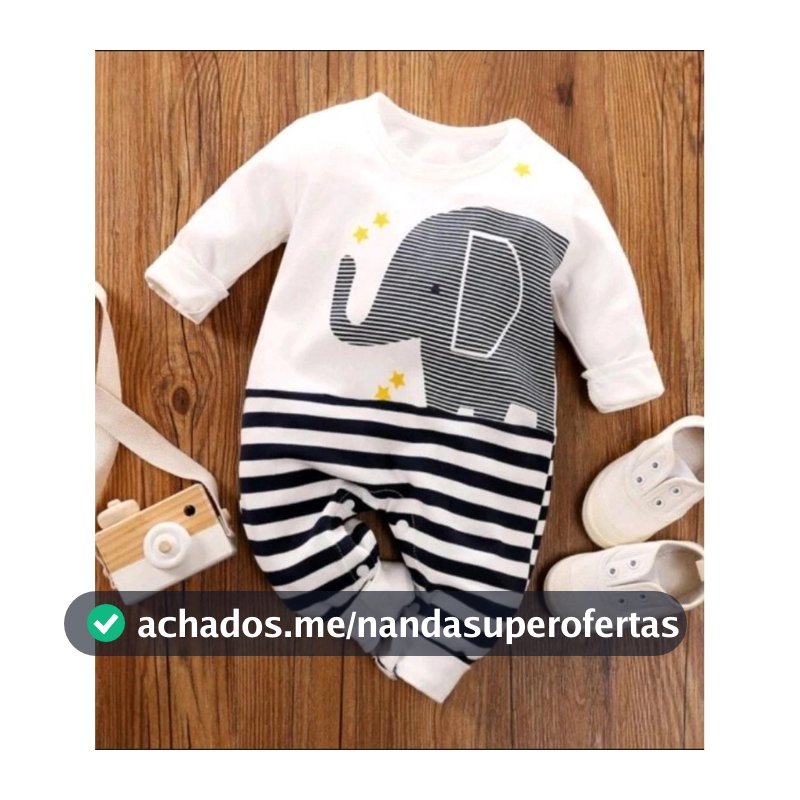 Macacão para Bebê Menino de Elefante - Manga Longa Vira Pés