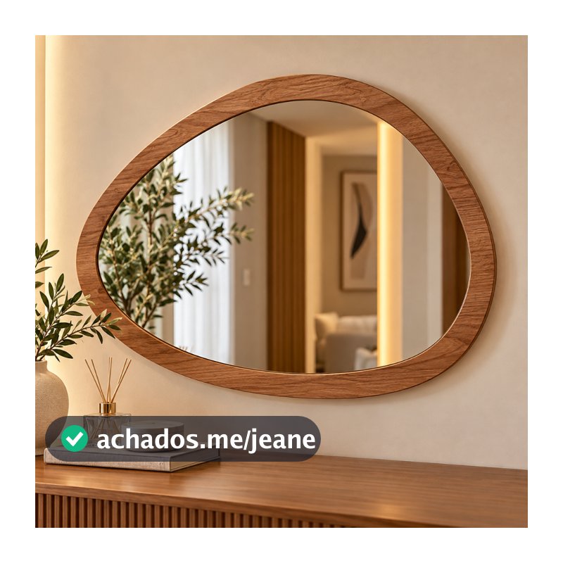 Espelho Orgânico Virgínia 68x82 Lançamento Borda em Madeira MDF Freijó com Suporte Pinterest 2025