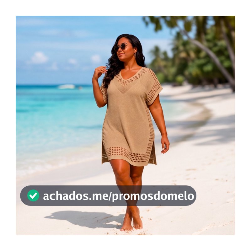 Saida de  Praia Plus Size Feminina Em Trico Vazado Decote em V Manga Curta Moda Verao Premiun