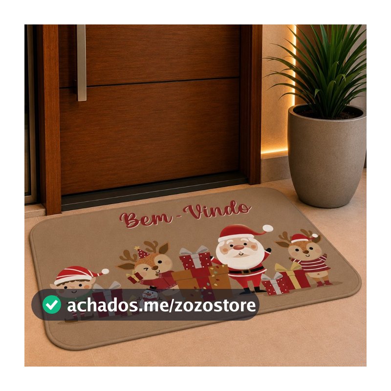 Tapete de Porta Natalino Noel e Animais Antiderrapante Direto de Fabrica.