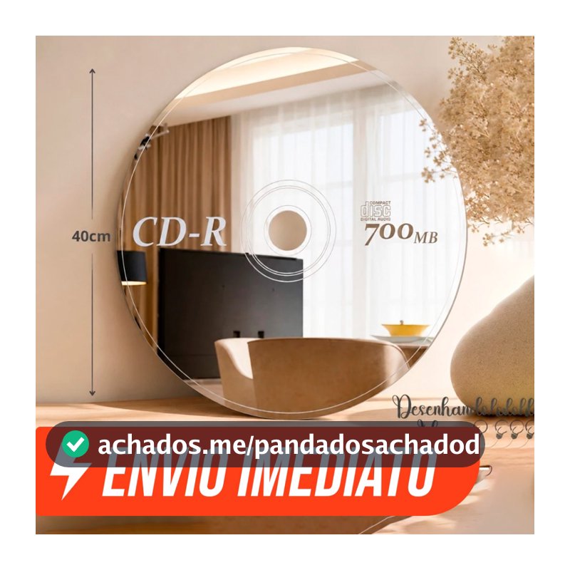 Espelho Decorativo CD Vinil 40cm Acrílico Espelhado Prata Decoração para Sala e Quartos