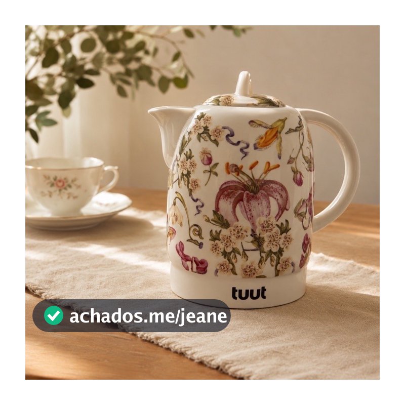 Chaleira Elétrica Porcelana Floral 1,5L Vintage Desligamento Automático POÁ Brasil - TUUT