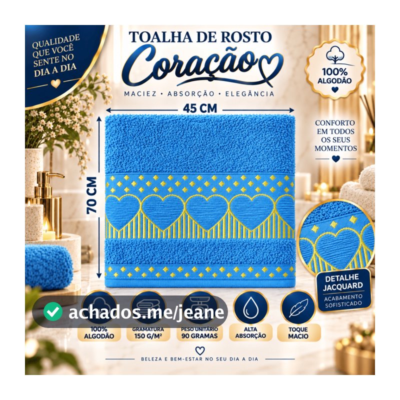Toalhas de Rosto Grossa Coração Felpudas 100%Algodão Ótima Absorção 45x70