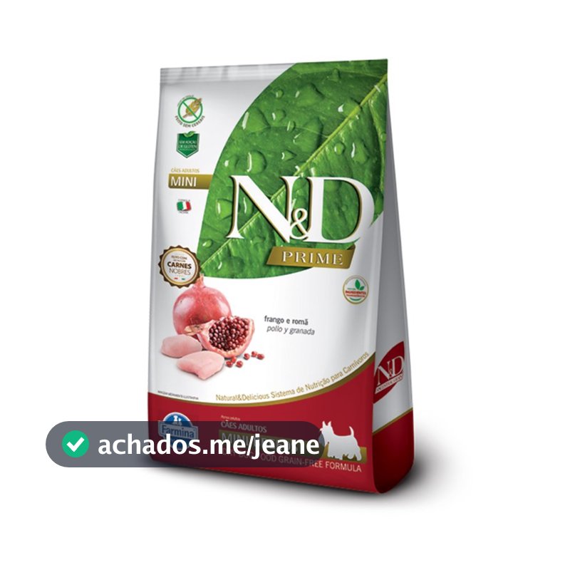 RAÇÃO ND PRIME CÃES ADULTOS PORTE PEQUENO FRANGO E ROMÃ 800G