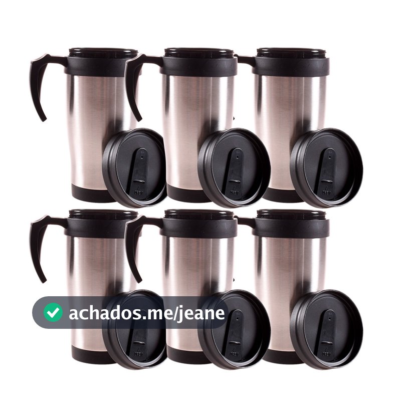 Kit 6 Canecas Térmicas Inox 400ml com Tampa e Alça – Copo Térmico Café, Viagem e Escritório