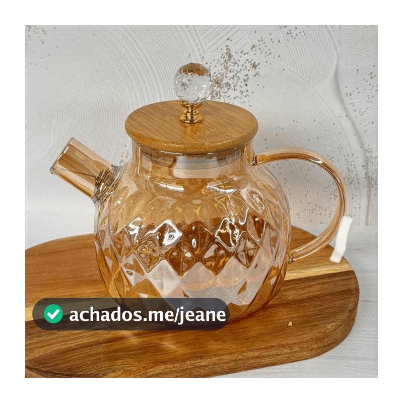 Chaleira De Vidro Bule que vai ao fogo 1 Litro Com Tampa de Bambu natural Com Cristal Vai ao fogo