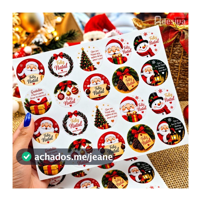 Etiquetas Natalinas em Vinil 4x4cm – Para Embalagens Presentes Caixas Lembrancinhas