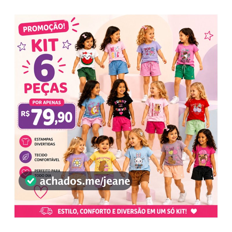 KIT 6 PEÇAS ROUPA MENINA VERÃO 3 BLUSAS E 3 SHORTS CORES SORTIDAS
