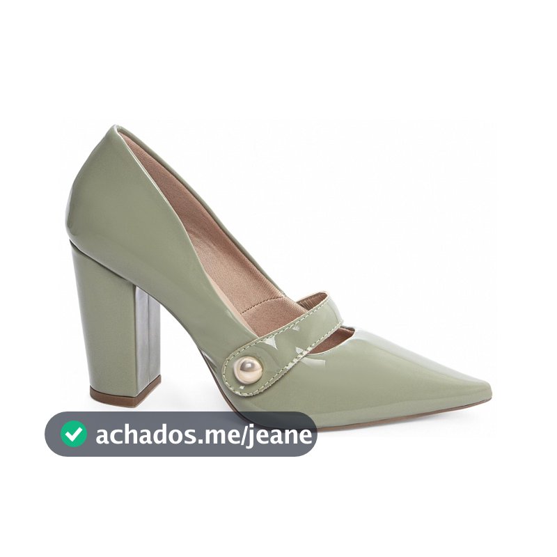 Sapato Scarpin  Salto Grosso Alto Bico Fino VerniVerniz Verde