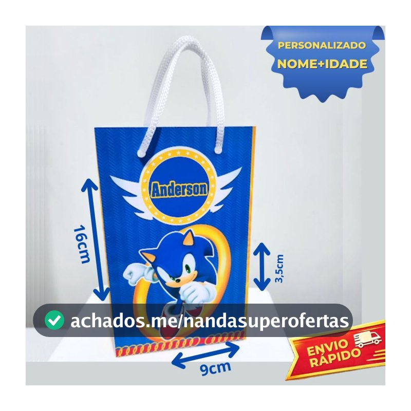 10 Sacolinhas Personalizadas Sonic / Lembrancinha Festa Infantil / Sacola Surpresa