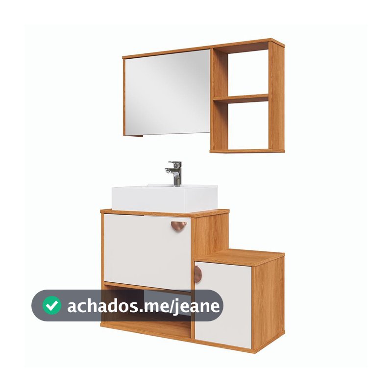 PROMOÇÃO 10.10 Gabinete Banheiro com Espelheira Lotus Movelove – 3 Portas, Cuba, Compacto e Funcional