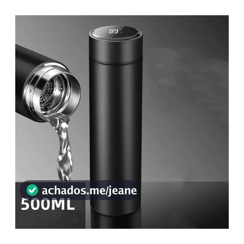 Kit 02 Garrafas Térmica Com Termômetro Led Digital Em Aço Inox Café Água Quente Gelado 500ml