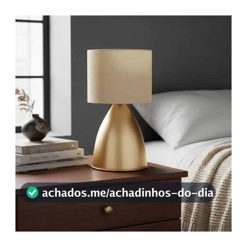 Luminária de Mesa Abajur Bojudo Dourado alumínio Com Cúpula tecido Algodao sala quarto cabeceira de cama escritório