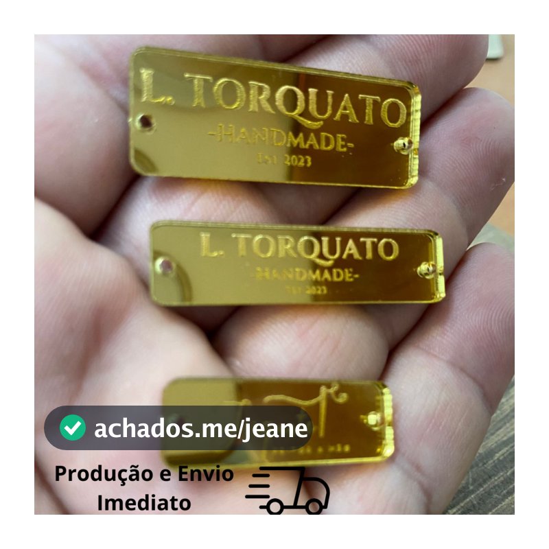 Tag / Etiqueta / Plaquinha Personalizada Acrílico Espelhado Dourado ou Prata para crochê, lembrancinha, identificação