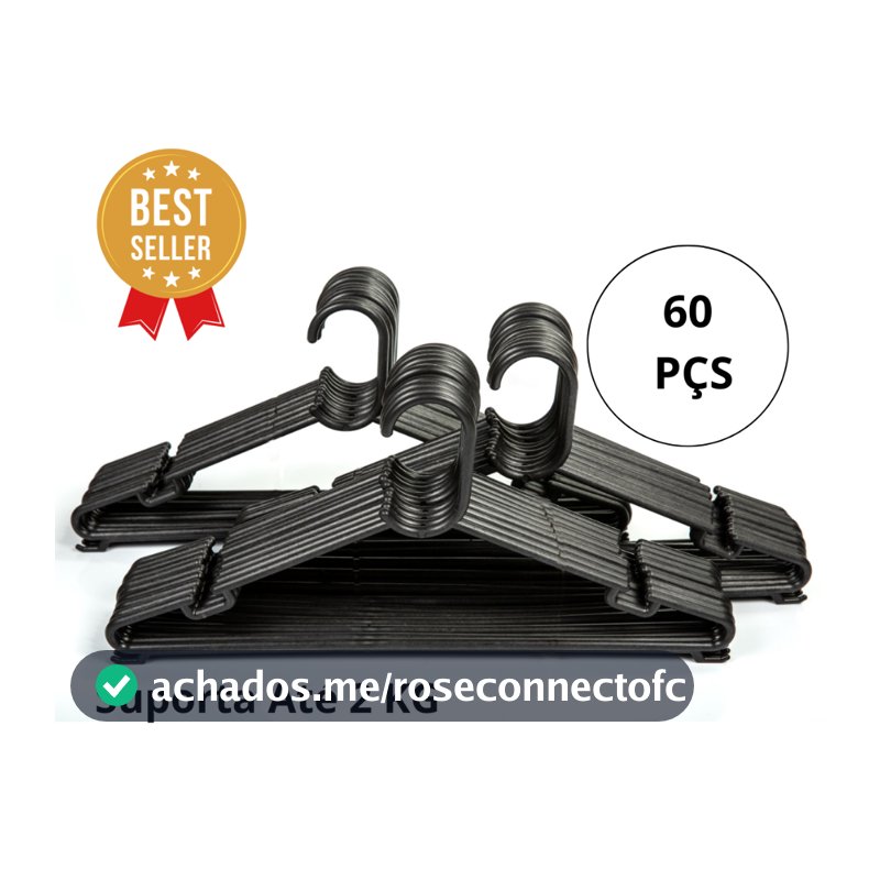 Kit 60 Cabides Redondos Preto Adulto Envio Imediato