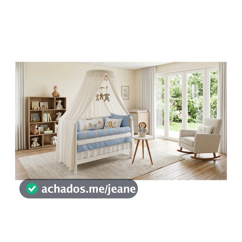 Kit Berço Americano Bordado Friends Safari 10 Peças Azul com Branco