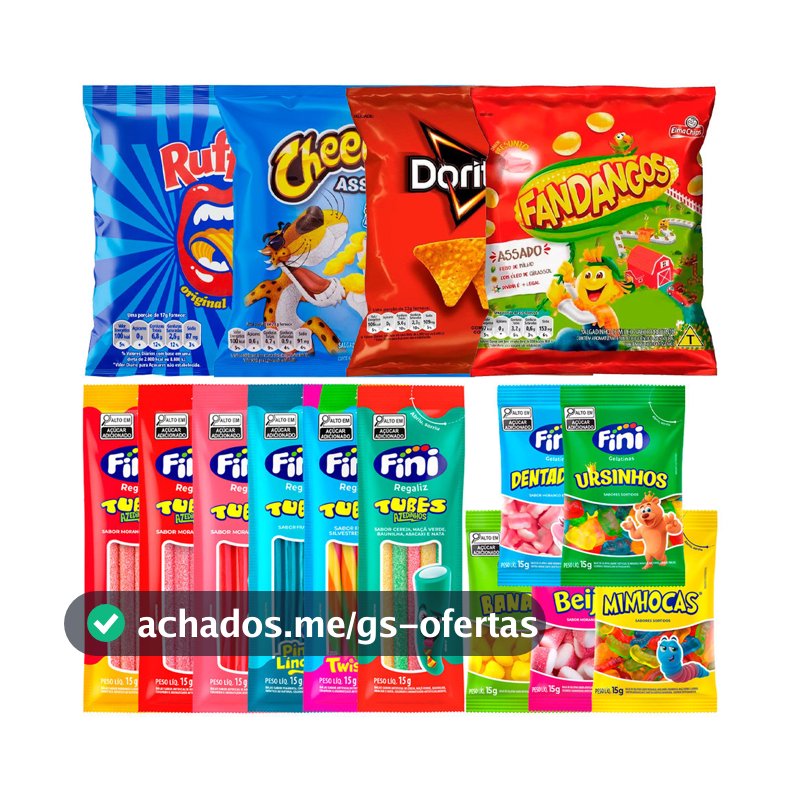 Kit 10 Salgadinhos Elma Chips + 10 Bala Fini para Lancheira