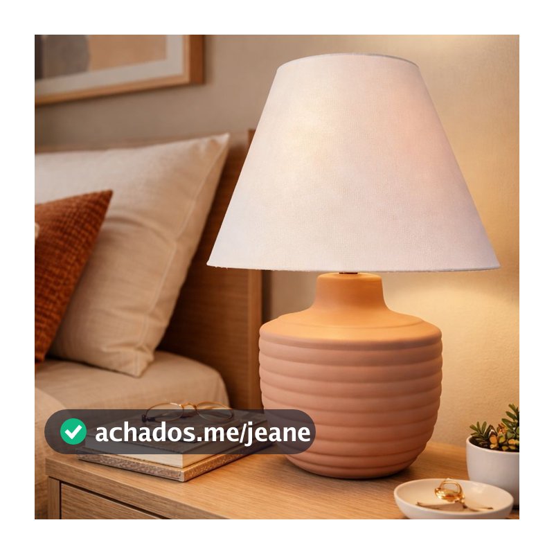 Abajur de Mesa Base Cerâmica Enfeite Colar Perolado – Luminária Elegante para Sala, Quarto ou Escritório