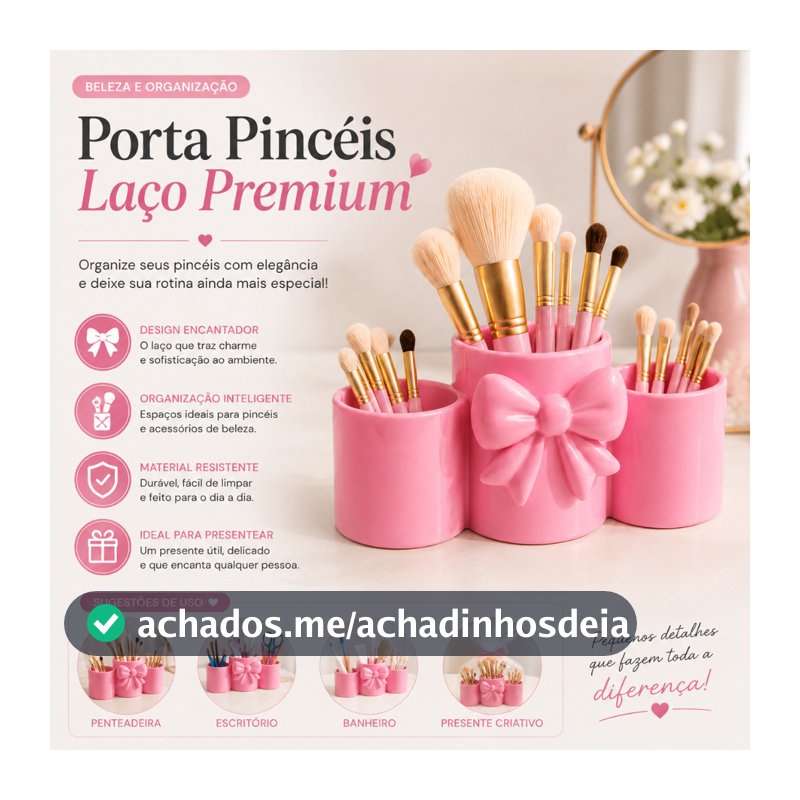 Porta Pincéis Maquiagem Organizador Mesa Porta Canetas Laço Elegante