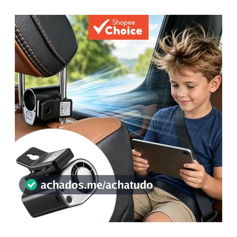 Ventilador automotivo Clip-On, acessórios para carro, rotativo 360°, display LED, recarregável USB, resfriamento