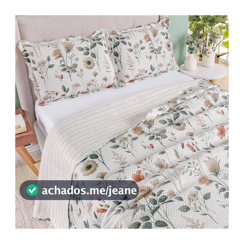 Kit Cobre Leito Colcha King Bouti 3 Peças Dupla Face Estampada Porta Travesseiro Aba Americana