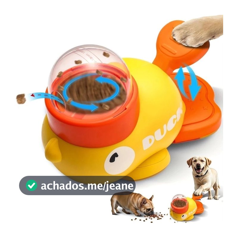 Brinquedo Interativo Pato Dispensador de Ração | Alimentador Tigela Lenta Divertida Cães Petiscos